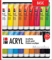 Marabu Acrylfarben-Set, 18 x 12 ml, farbig sortiert