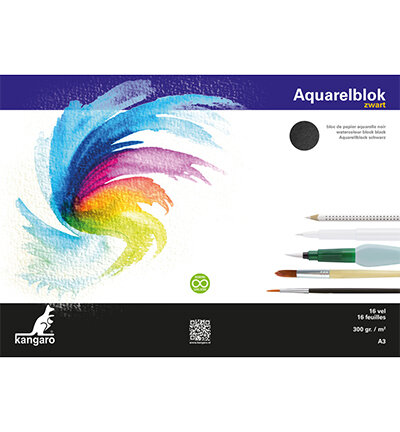 Aquarellblock Kï¿½nguru A3 300 Gramm 16 Blatt schwarz, 3 Seiten geklebt